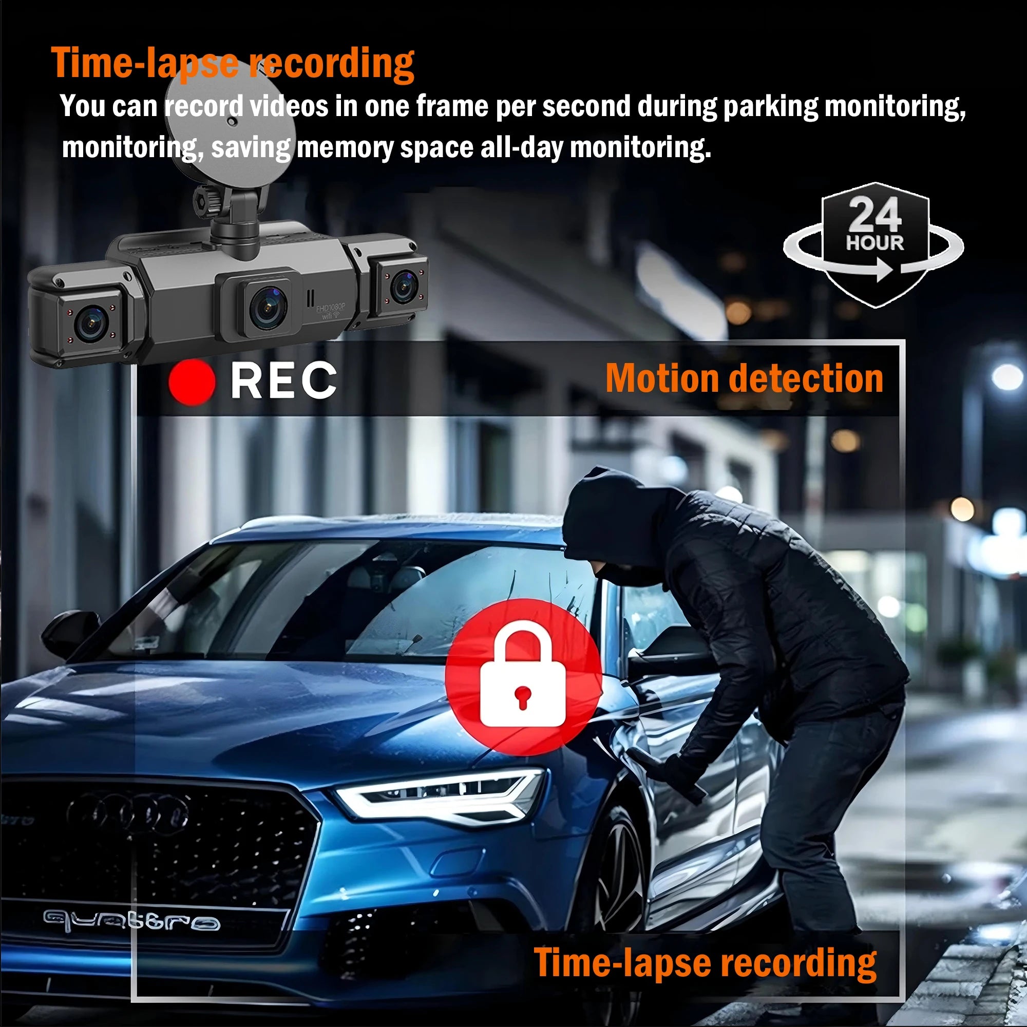 Car 4Ch Dash cam 360° WIFI Video Recorder Car DVR Recording Camera 1080P Front left right Rear Black Box 24H Parking Auto Parts