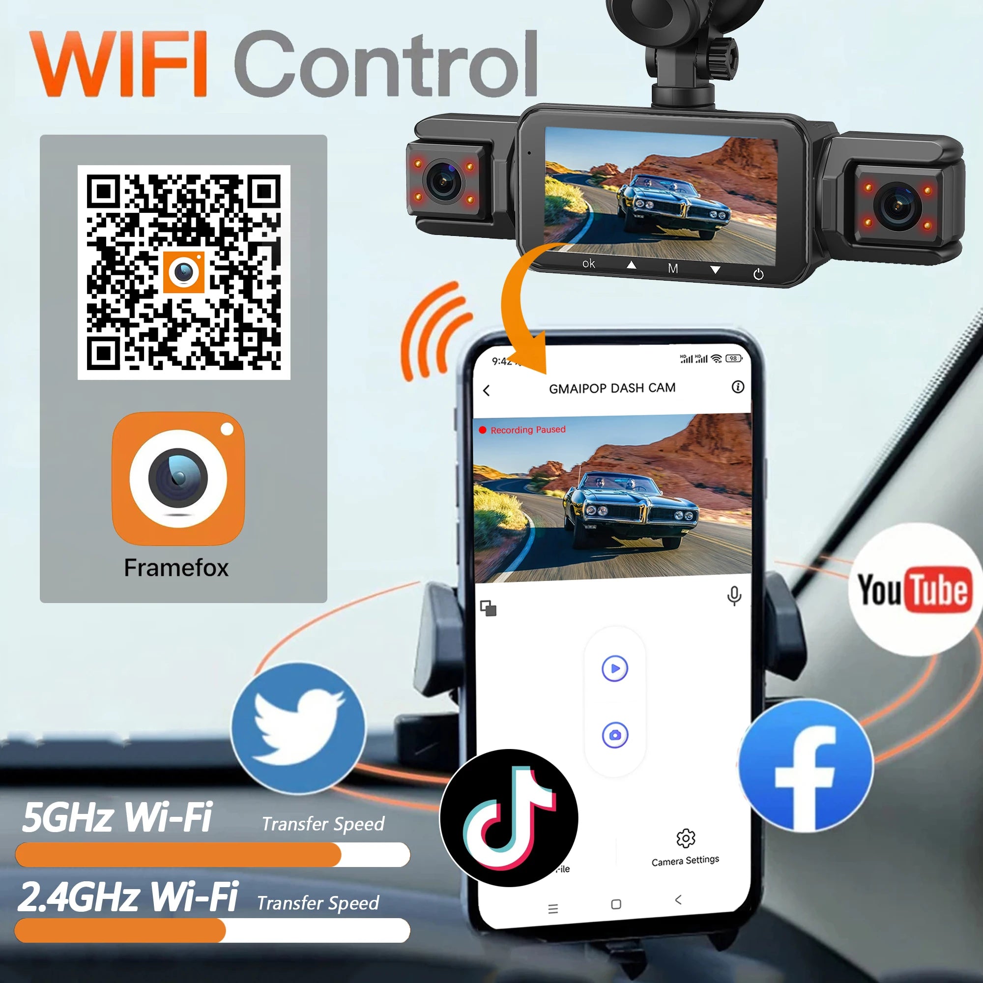 Car 4Ch Dash cam 360° WIFI Video Recorder Car DVR Recording Camera 1080P Front left right Rear Black Box 24H Parking Auto Parts