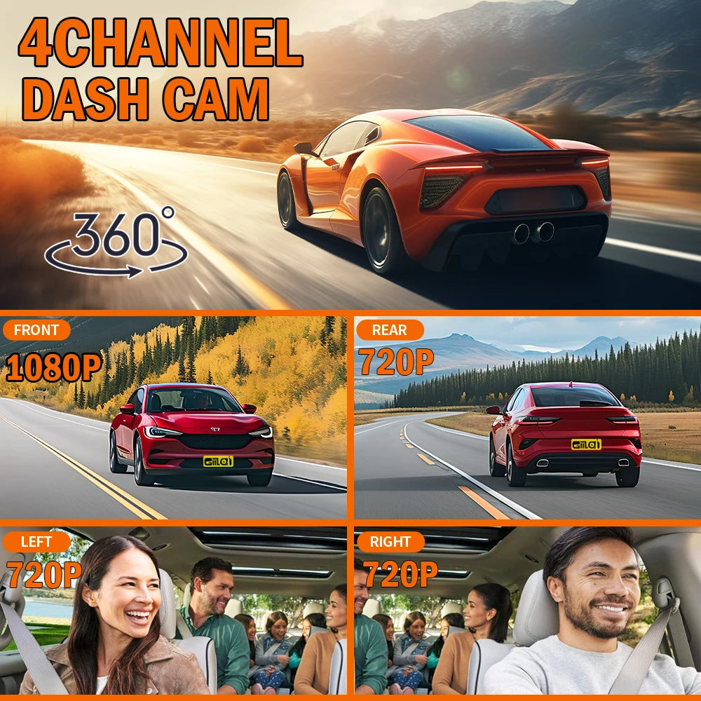 Car 4Ch Dash cam 360° WIFI Video Recorder Car DVR Recording Camera 1080P Front left right Rear Black Box 24H Parking Auto Parts